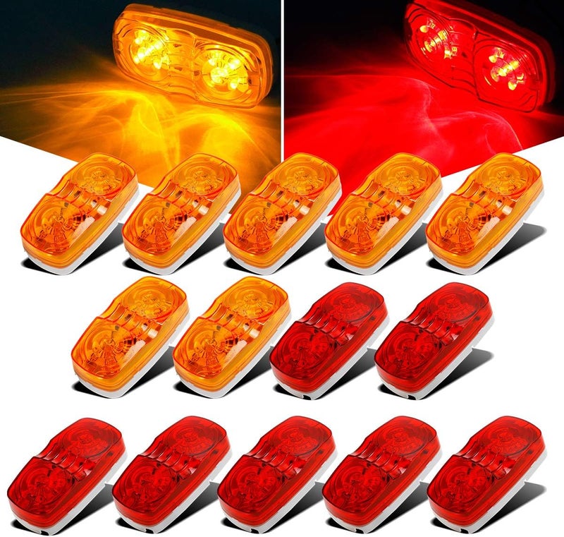 Partsam 14x Trailer RV Marker LED Light Double Bullseye 10 Diodes Clearance Light Red/Amber,[DOT Approved] 4x2 Tiger Eye/Double Bubble 12V Rectangular LED Side Marker Light Surface Mount Camper Truck - Image 1